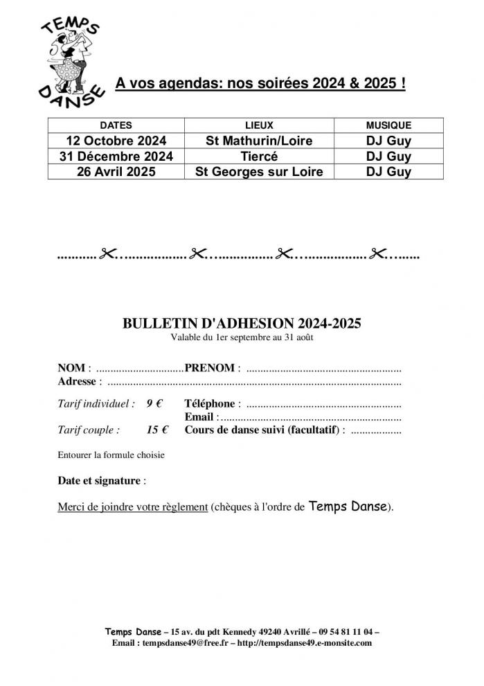 Adhesion temps danse agenda 24 25